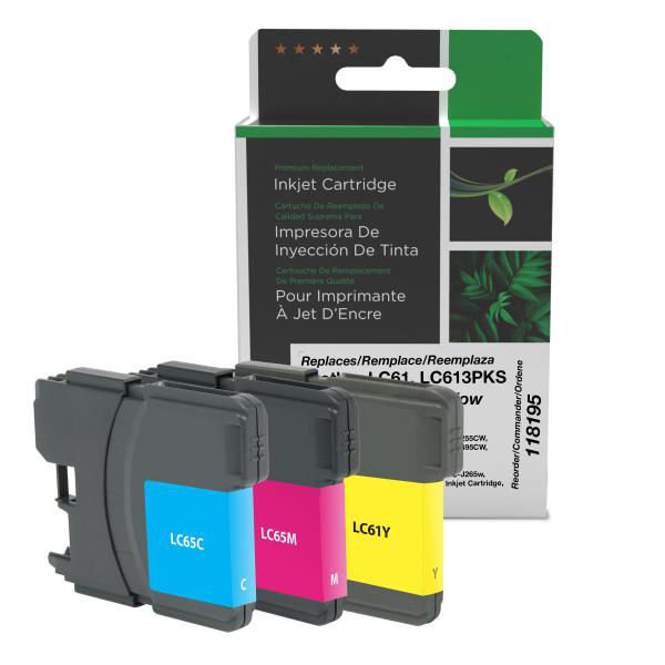 Picture of COMPATIBLE BROTHER LC61, LC613PKS CYAN, MAGENTA, YELLOW INKS 3-PACK