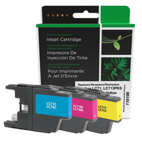 Picture of COMPATIBLE BROTHER LC71, LC713PKS CYAN, MAGENTA, YELLOW INKS 3-PACK