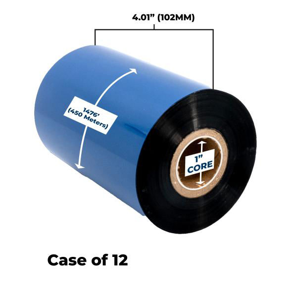 Picture of COMPATIBLE HIGH PERFORMANCE WAX RIBBON 102MM X 450M (12 RIBBONS/CASE) FOR ZEBRA PRINTERS