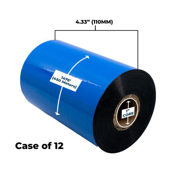 Picture of COMPATIBLE HIGH PERFORMANCE WAX RIBBON 110MM X 450M (12 RIBBONS/CASE) FOR ZEBRA PRINTERS