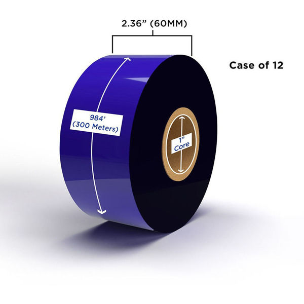 Picture of COMPATIBLE ENHANCED WAX RIBBON 60MM X 300M (12 RIBBONS/CASE) FOR ZEBRA PRINTERS