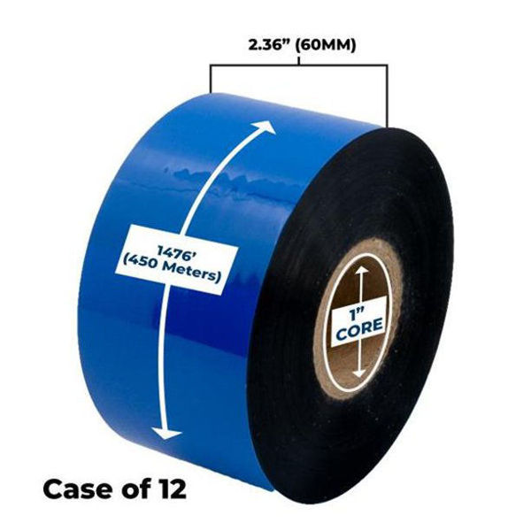 Picture of COMPATIBLE PERFORMANCE WAX RIBBON 60MM X 450M (12 RIBBONS/CASE) FOR ZEBRA PRINTERS