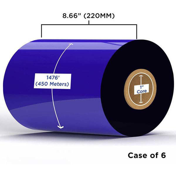 Picture of COMPATIBLE WAX RIBBON 220MM X 450M (6 RIBBONS/CASE) FOR ZEBRA PRINTERS